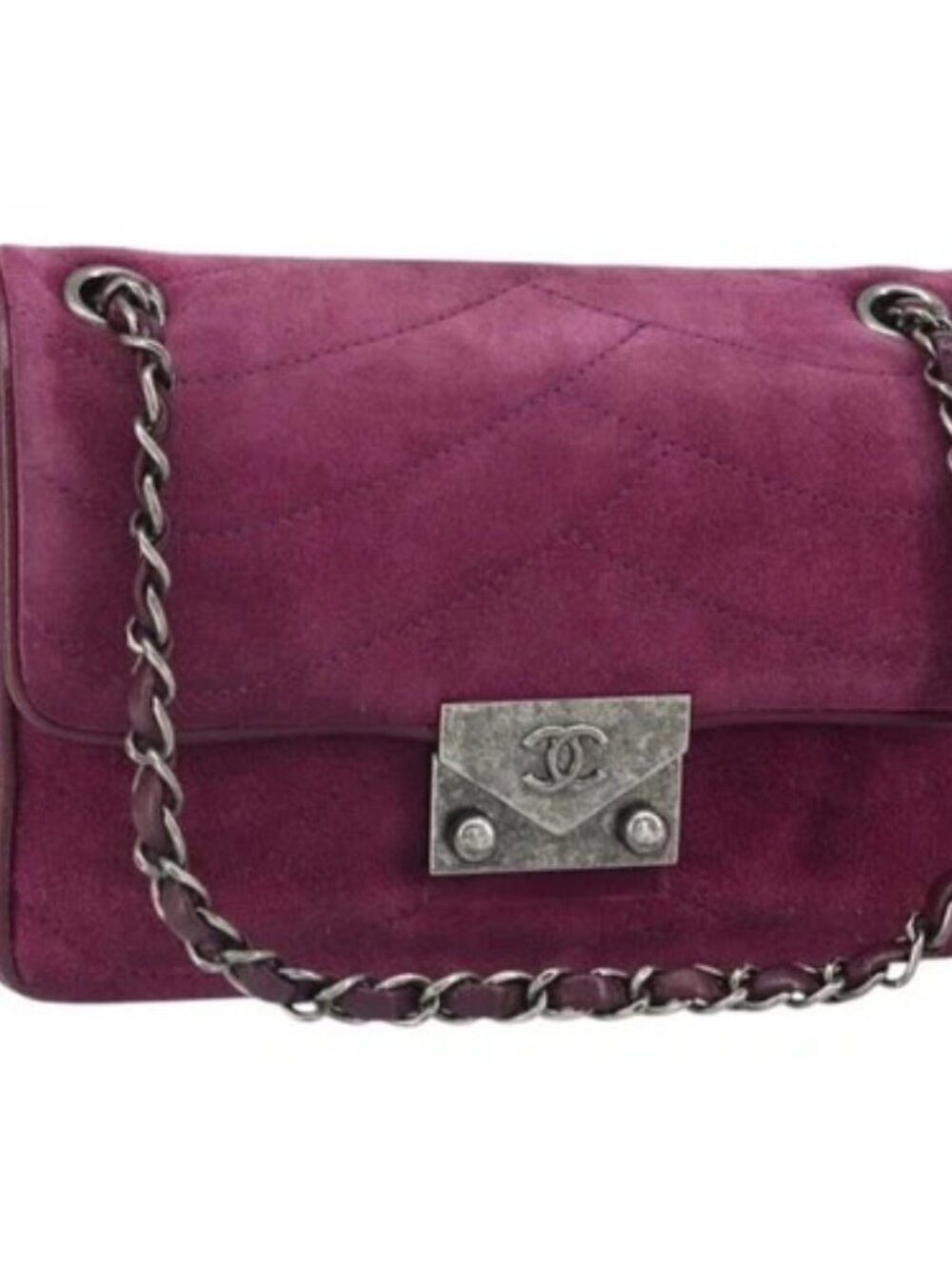 CHANEL Chain Shoulder Bag Suede Purple CC Auth
